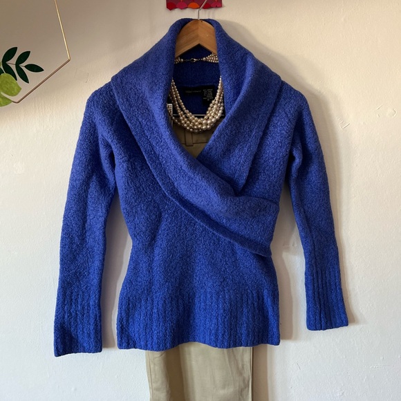 VTG Moda International sz M shawl collar sweater violet wool/acrylic/spandex - Picture 6 of 13